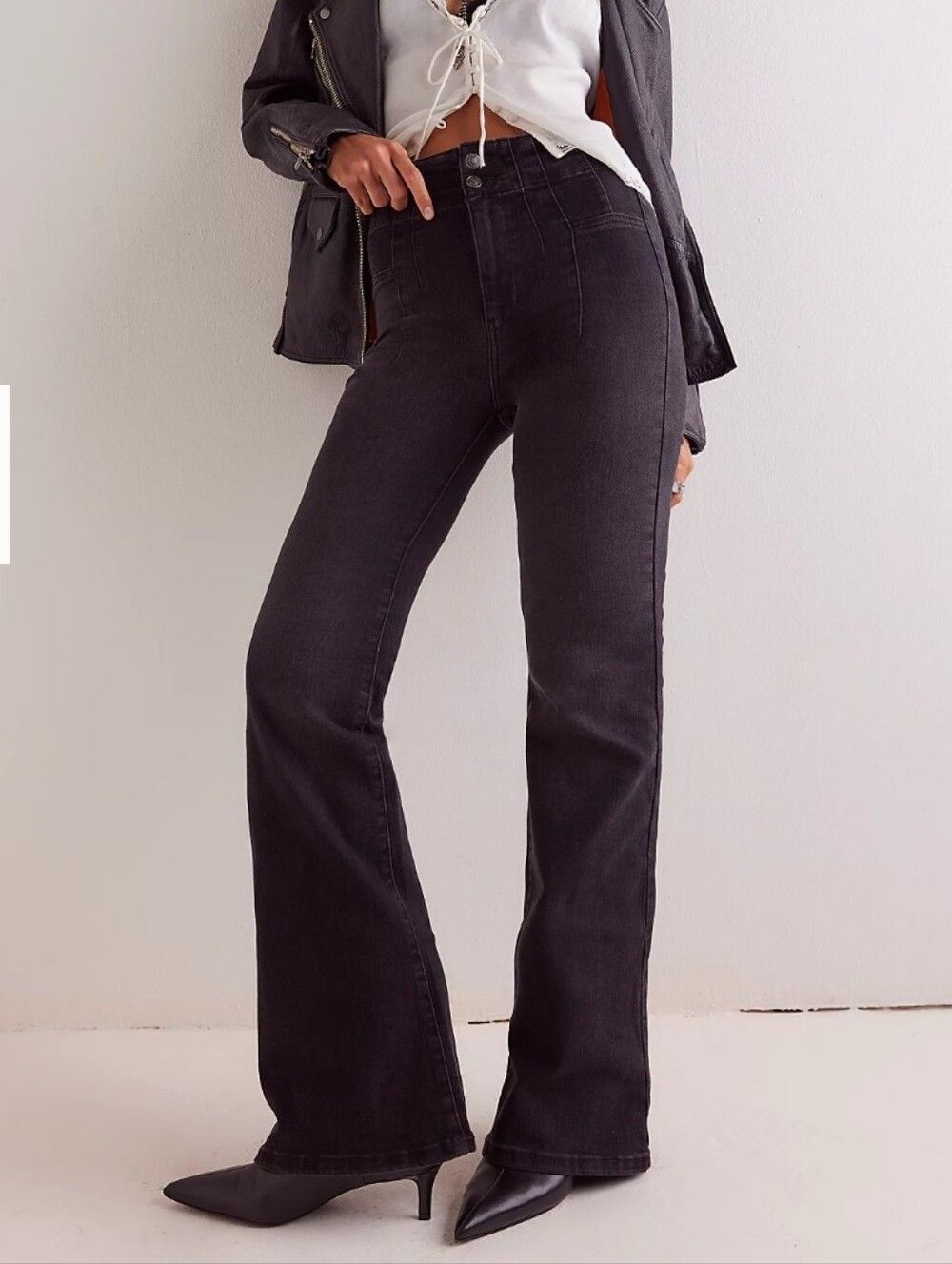 We The Free Free People Jayde Flare Ultra High Rise Jeans Onyx Black Sz 28 Boho